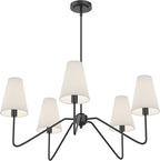 Electro bp;30" Dia 5-Arm Classic Chandeliers Matt Black with White Linen Shades,Light Fixture for Dining Room,Living Room,Bedroom,E12,200W