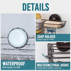 TAILI Shower Caddy Suction Cup 2 Pack with Hooks & Soap Holder, Heavy Duty Shower Organizer for Bathroom, No Drilling Bathroom Organizer with Large Capacity, Metal Storage Basket-Brown