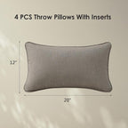 Sunbrella Decorative Outdoor Water Repellent Throw Pillows with Inserts, Set of 4, 20" x12" Pillows for Patio, Backyard, Bed, Couch, and Patio Furniture, Cast Shale