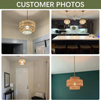 12.4” Boho Rattan Chandelier Light Fixture, 1-Light Hand Woven Pendant Light Fixture Farmhouse Rustic Hanging Lamp for Kitchen Island Bedroom, Dining Room, Living Room, Entryway, Foyer