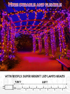 800 LED Halloween Slow Twinkle Cluster Lights, Firecracker Fairy Lights with 15 Modes & Timer Function, 33FT Waterproof String Lights for Indoor Outdoor Tree Halloween Decorations, Orange and Purple