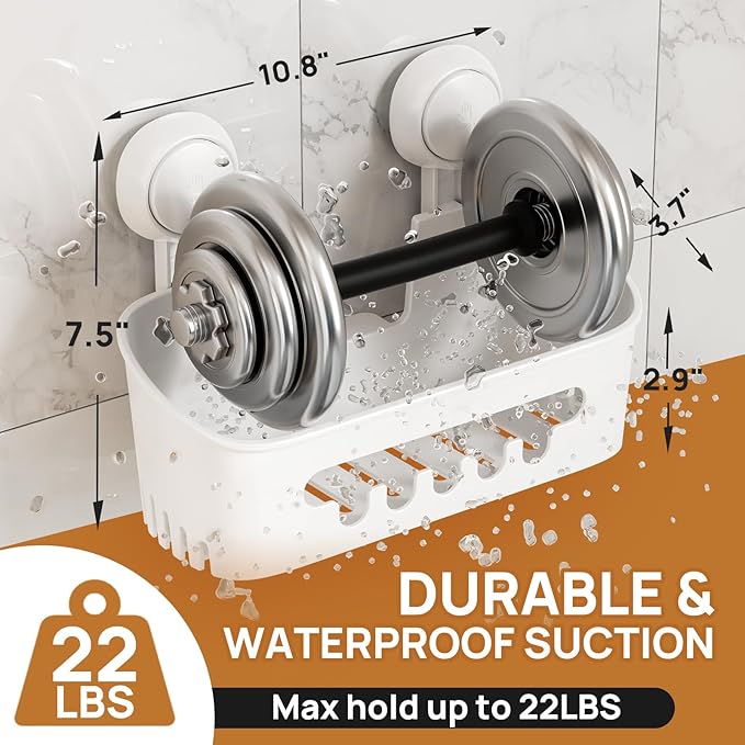 LEVERLOC Shower Caddy Suction Cup Set Shower Organizer & Soap Holder & Toothbrush Holder, Bathroom Shelf Basket NO-Drilling, Removable Suction Storage Waterproof Bathroom Caddy, White