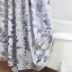 Extra Long Fabric Shower Curtain, Gray and Blue Botanical Branch Leaf Print, Waterproof Bathroom Curtain, 72" W x 84" H