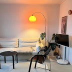 Nordic Simple Floor Lamp with Orange Acrylic Shade, Arc Reading Lamp for Living Room, Study Room&Bedroom Beside,Creative Orange Standing Lamps for Ambient Lighting