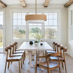 Large Coastal Boho Pendant Lights, 18.9in Woven Rattan Lighting Fixture, 2-Tier Rope Chandelier with Fabric Shade for Kitchen Island, Living Room, Dining Room, Bedroom, Restaurant