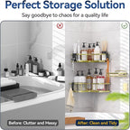 YASONIC Corner Shower Caddy Organizer, 3-Pack Self-Adhesive Rustproof Bath Shelves with Soap Holder & 4 Hooks, Large Capacity Shower Storage Rack for Bathroom Organization, Gold