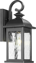 Exterior Lighting Fixtures 15 Inch Black Outdoor Wall Lights with Water Ripple Glass for Porch Front Door E26 Socket
