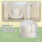 Wrova Wheat Straw Dinnerware Sets of 20,Dishwasher Safe Kitchen Plates and Bowls Sets,Camping Dishes Sets Contains Dinner Plates,Cereal Bowls,Drinking Cups and Flatware.(Beige)