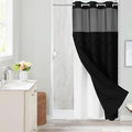 Boho Black Woven Fabric Shower Curtain 36 x 74 Modern Farmhouse, No Hooks Tufted Chevron Striped Shabby Chic Textured, Minimalist Cloth Curtain for Bathroom, Hotel Decor