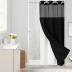 Boho Black Woven Fabric Shower Curtain 36 x 74 Modern Farmhouse, No Hooks Tufted Chevron Striped Shabby Chic Textured, Minimalist Cloth Curtain for Bathroom, Hotel Decor