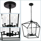 MELUCEE Rustic Open Cage Chandelier 6 Lights in Black Farmhouse Lantern Hanging Ceiling Light Large Pendant Light with White Candle-Shaped Socket for Hallway Dining Room Kitchen Island, E12 Base