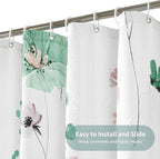 QiyI Watercolor Floral Shower Curtain, 3D Embossed Butterflies Sage Green Flower Bathroom Curtain, Minimalist White Cloth Bath Curtains, Waterproof Fabric Textured Shower Curtain Set with Hooks, 72x72