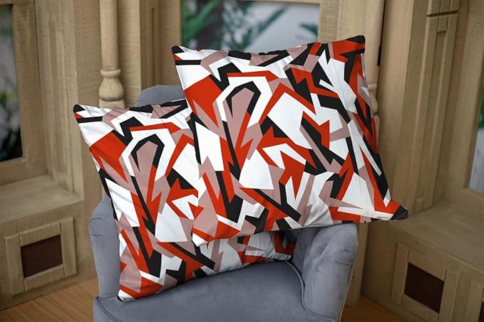 CAPSCEOLL Red Throw Pillow Covers Geometric Camo Abstract Modern Camo Urban White Brown Oil Painting 16X16 Inch Set of 2 Soft Pillow Covers for Bedroom Sofa Living Room Décor Black Pillow Covers