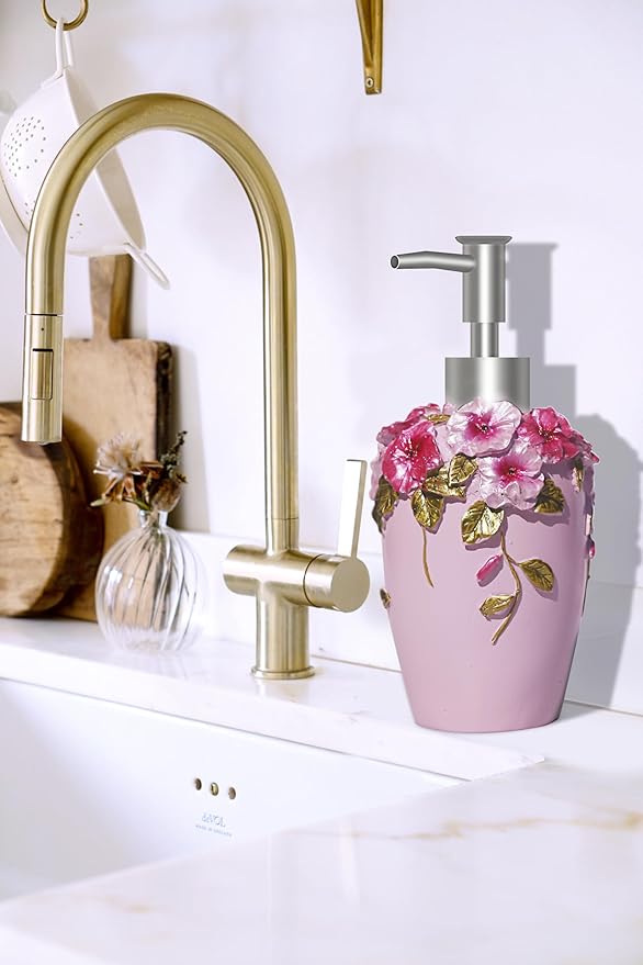 LUANT Vintage Pink Bathroom Accessories, 5Piece Bathroom Accessories Set, Bathroom Set Features, Soap Dispenser, Toothbrush Holder, Tumbler & Soap Dish - Bath Gift Set (6 PCS Pink)
