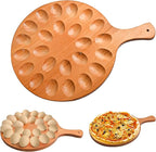 RERUICO Wood Deviled Egg Platter with Handles, 24 Holes Deviled Egg Serving Tray, Round Reversible Carrier for Kitchen Countertop,Easter Christmas,Thanksgiving