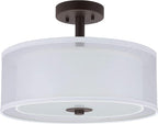 XiNBEi Lighting Semi Flush Mount Ceiling Light, 3 Light Drum Semi Flush Light, 16" Close to Ceiling Light with Fabric Shade in Dark Bronze for Living Room & Bedroom XB-SF1194-DB