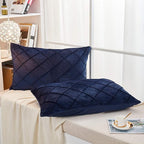 JAUXIO Diamond Pinch Pleated Crystal Velvet Pillowcases 2 Pack Solid Pintuck Throw Cushion Cover for Home Decor Hidden Zipper Closure (Navy, Standard)