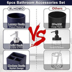 Resin 6 Pcs Navy Blue Bathroom Set Complete with Toothbrush Holder, Lotion Soap Dispenser, 2 Qtip Holder Dispensers,Vanity Tray,Bathroom Tumbler - Countertop Vanity Organizer - Bathroom Accessories