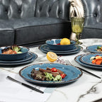 Melamine Dinnerware Set - Yinshine 12-Piece Dishes Set,Shatterproof Plates and Bowls Sets, Lightweight,Unbreakable,Dishwasher Safe,Blue