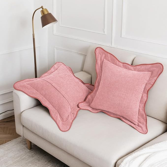 HAUSSY Scalloped Pillow Covers 20x20 Set of 2,Decorative Throw Pillows Cute Aesthetic Preppy Cushion Covers for Couch Bed Living Room,Pink