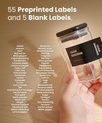 APT 1101 Glass Square Spice Jars with Labels, 4oz Glass Jars with Bamboo Lids, Spice Bottles, Seasoning Organizer, 12 Pack (Black)