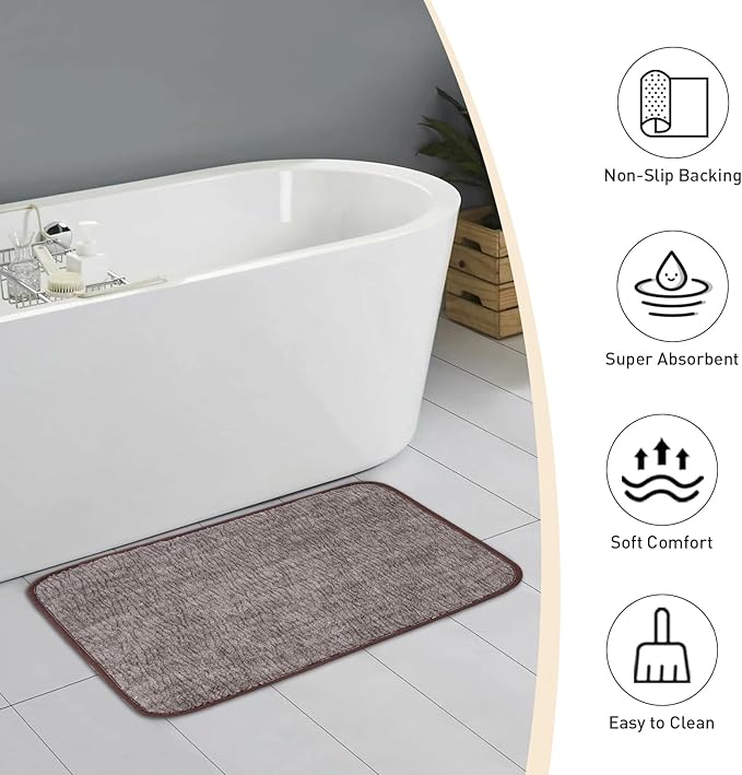 Bath Mats 24x17 Non-Slip Absorbent Bathroom Rug, Quick Dry Machine Washable Shower Tub Mat with Rubber Backing, Soft Floor Carpet for Bathroom Decor Bark Brown