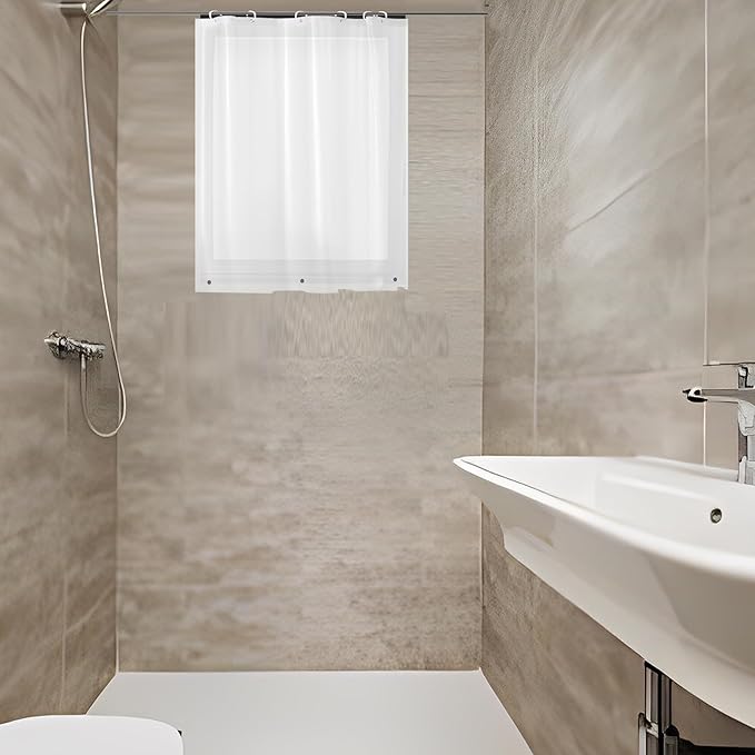Waterproof Shower Curtain for Window Inside Shower, 30 x 30 Inches Short Length Plastic Bathroom Window Curtain Heavy Duty Vinyl with Hooks, Silky Frost, 30x30