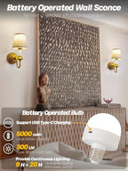 Vintage Battery Operated Wall Sconces Set of 2,Brass Gold Fabric Sconce Light with Linen Cloth Shade Dimmable Rechargeable Cordless Wall Mounted Lamp for Bedroom Living Room Hallway