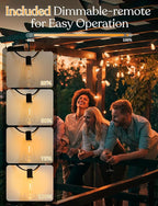 GHUSTAR 50ft Solar Outdoor String Lights with Remote - USB Rechargeable Solar Powered Outdoor Patio Lights, Larger 1.5W Solar Panel, Timer, Dimmable Shatterproof ST38 Bulbs for Backyard, Garden, Pool