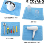 Silicone Dish Drying Mat for Multiple Usage,Easy clean,Eco-friendly,Heat-resistant Silicone Mat for Kitchen Counter or Sink,Refrigerator or drawer liner Light Blue L 16 inches x 12 inches