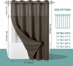 Brown No Hook Waffle Weave Shower Curtain with snap-in Liner Replacement, 230GSM Waterproof Fabric Hotel Shower Curtain Set for Bathroom, Through Mesh Top Window,71Wx74H