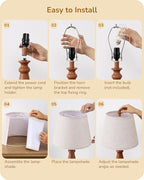 EDISHINE 21.85" Tall Table Lamp, Rustic Bedside Lamp, Water Transfer Rose Wood Grain Metal Base, Beige Linen Shade, Modern Nightstand Lamp for Living Room, Bedroom, Office, E26 Base