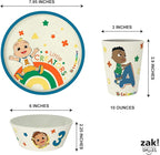 Zak Designs CoComelon Kids Dinnerware Set 3 Pieces, Durable and Sustainable Melamine Bamboo Plate, Bowl, and Tumbler are Perfect For Dinner Time With Family (JJ, Cody, Nina)