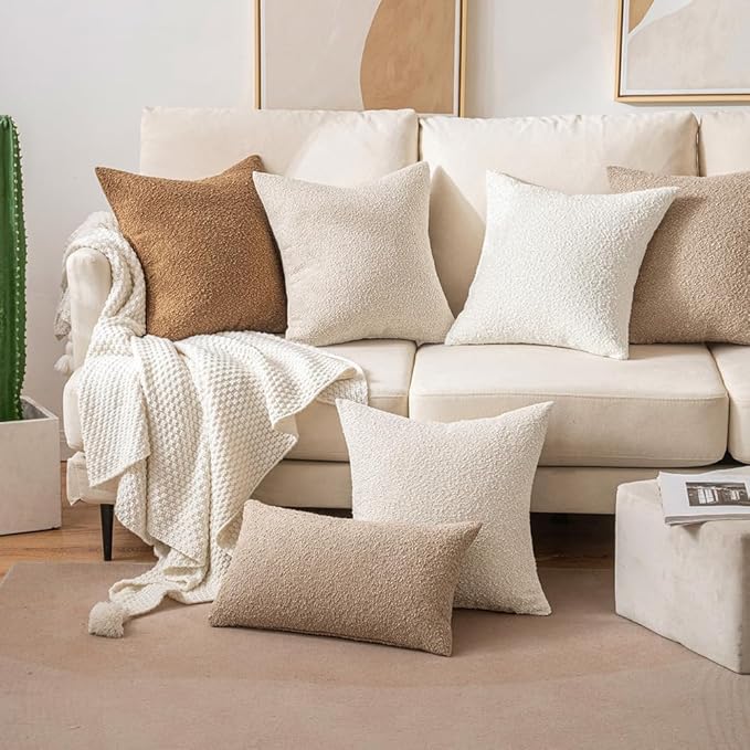 MIULEE Textured Boucle Throw Pillow Cover Brown Accent Solid Lumbar Pillow Case Decorative Vintage Soft Pack of 1 Couch Cushion Mid Century Chair Sofa Bedroom Livingroom Home Decor,12x20 Inch