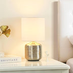 Lampwell Beno Small Table Lamp for Living Room as Bedside Table Lamp for Bedroom,Modern Ceramic Table Lamp,Kids Table Lamp,Night Table Lamp,Φ6.3×H11.81IN,Bulb Excluded,Off White Chrome Table Lamp