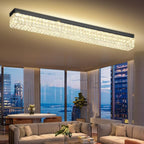 L48 Rectangular Chandelier Flush Mount Rectangle Chandelier Modern K9 Crystal Chandeliers Light Fixture for Dining Room Bedroom Bar Black Crystal Ceiling Lights