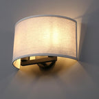 Yosoan 2-Light Linen Fabric Boho Hallway Wall Sconce Indoor Light Fixture, Dual Vintage Industrial Hardwired Half Moon Wall Lighting Semicircle Textile Shade for Bedroom Living Room Corridor Study