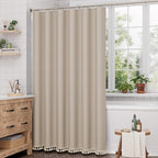 AmazerBath Farmhouse Shower Curtains for Bathroom, Tan Shower Curtain with Tassels, Taupe Rustic Faux Linen Shower Curtain Set with 12 Hooks, 72x72 Inches