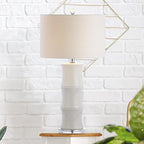 JONATHAN Y JYL3015C Tiki 26.5" Ceramic LED Table Lamp Contemporary Traditional Bedside Desk Nightstand Lamp for Bedroom Living Room Office College Bookcase LED Bulb Included, White
