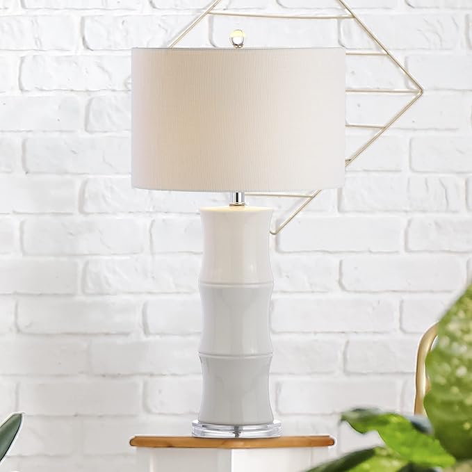 JONATHAN Y JYL3015C Tiki 26.5" Ceramic LED Table Lamp Contemporary Traditional Bedside Desk Nightstand Lamp for Bedroom Living Room Office College Bookcase LED Bulb Included, White