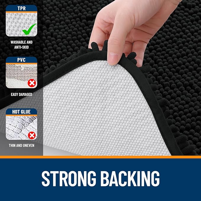 OLANLY Bathroom Rugs 40x24, Extra Soft Absorbent Chenille Bath Rugs, Rubber Backing Quick Dry, Machine Washable Bath Mats for Bathroom Floor, Tub and Shower, Home Decor Accessories, Black