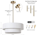 LamQee Large Modern Fabric Chandelier, 2-Layer 23.6inch Drum Light Fixture Gold Haning Ceiling Pendant Light with Adjustable Height for Dining Room Living Room Bedroom Kitchen Island