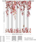 Eucalyptus Shower Curtain, Red Watercolor Leaves with Floral Botanical Bathroom Decor, Waterproof Fabric Bath Curtain Set with Hooks, 72x72 Inches