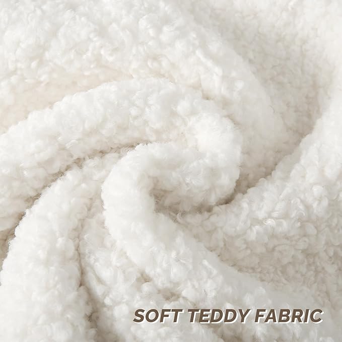 FUTEI Cream White Throw Pillow Covers 22x22 Inch Set of 2,Furry Faux Fur Teddy Boucle Textured Cushion Covers,Soft Fluffy Decorative Pillow Case,Home Decor for Couch Bed Living Room Office Car