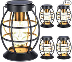 LeiDrail Solar Lantern Outdoor Hanging Waterproof Lights, Metal LED Lanterns Sun Powered Landscape Decor for Table Garden Yard Patio Pathway Porch 4 Pack