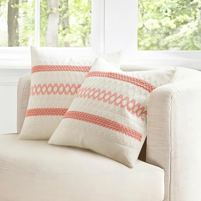 MIULEE Set of 2 Coral Red Boho Decorative Lumbar Pillow Covers 12x20 Inch Farmhouse Rustic Couch Throw Pillows Modern Summer Cushion Covers Retro Cute Macrame Woven Home Decor for Bed Sofa Chair