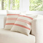 MIULEE Set of 2 Coral Red Boho Decorative Pillow Covers 18x18 Inch Farmhouse Rustic Couch Throw Pillows Modern Summer Cotton Cushion Covers Retro Cute Macrame Woven Home Decor for Bed Sofa Chair