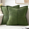 MIULEE Decorative Throw Pillow Covers for Couch Bed Livingroom 18x18 Inch Set of 2 Moss Green Boho Accent Throw Pllows Broadside Striped Patchwork Soft Corduroy Summer Pillowcases