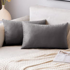 EMEMA Pack of 2 Velvet Throw Pillow Covers Decorative Rectangle Pillowcase Soft Solid Cushion Case for Sofa Bedroom Chair Car 12x20 Inch Grey
