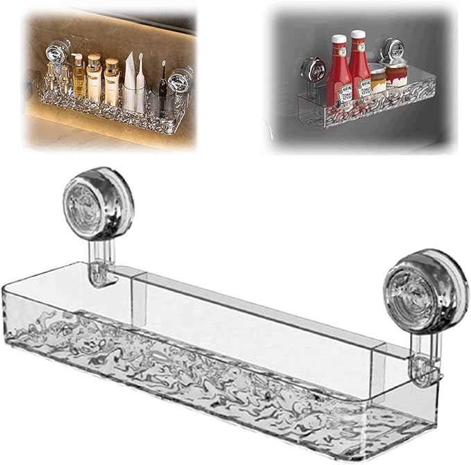 Bathroom Corrugated Suction Cup Storage Holder, Illuminate Suction Cup Shelves, No-Drill Wall Mounted Suction Cup Bathroom Storage Rack Shelf for Shower Kitchen
